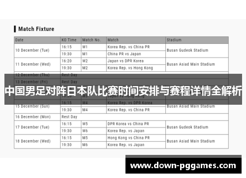 中国男足对阵日本队比赛时间安排与赛程详情全解析