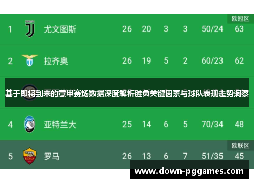 基于即将到来的意甲赛场数据深度解析胜负关键因素与球队表现走势洞察